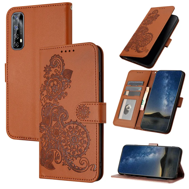 Etui na telefon Flower Wallet do OPPO Realme 7i Global 9i 8 9 Pro+ Plus Realme7 5G Etui skórzane Flip Stand Pokrowiec na telefon Totem Capa