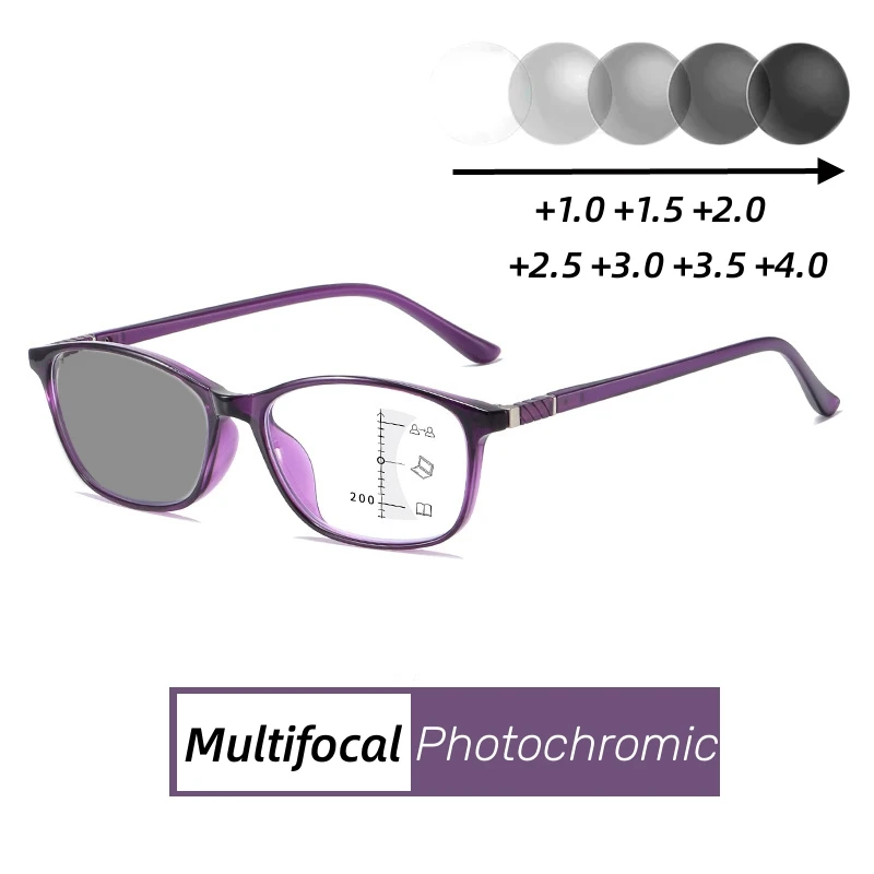 

Women Men Retro Photochromic Multifocal Glasses Color Changing Near Far Reading Glasses Unisex Presbyopia Eyewear Sunglasses