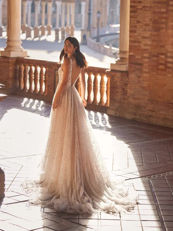 فساتين Flavinke مخصصة ستة دانتيل مطرز على شكل حرف a مع رقبة مربعة فستان زفاف فساتين زفاف vestido de noiva رداء de mariée