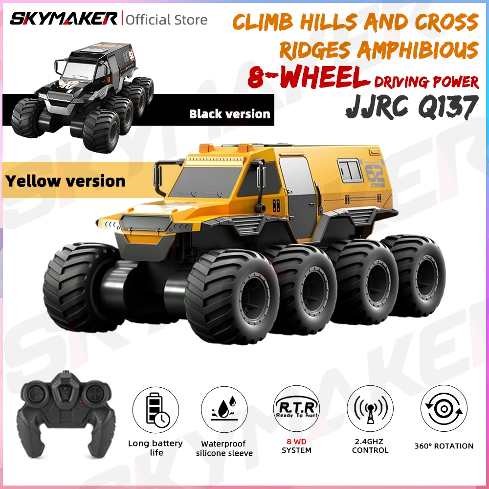 JJRC Q137 RC Car 2.4G Remote Control Amphibious Climbing 8WD Off Road Waterproof Armored ElectricRC Truck Toy Car Gift for Boy