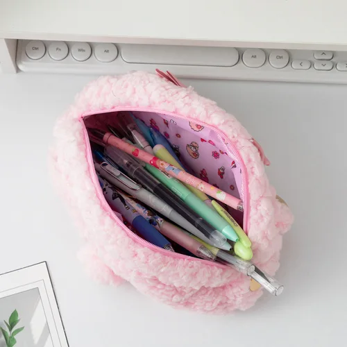 Imagen 2 del producto Estuche de lápices de felpa Kawaii, bolsa de lápices de gran capacidad, caja de almacenamiento de papelería, papelería bonita, suministros escolares para estudiantes