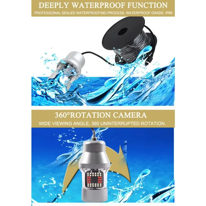 360° Rotating Underwater Fishing 0M Cable 7inch Screen IP68 42 Lights Fishing Video