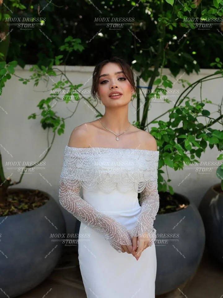 MODX 2026 فساتين زفاف أنيقة من الدانتيل مكشوفة الأكتاف فستان زفاف غمد لالتقاط الصور Vestidos Novias Boda للنساء حسب الطلب