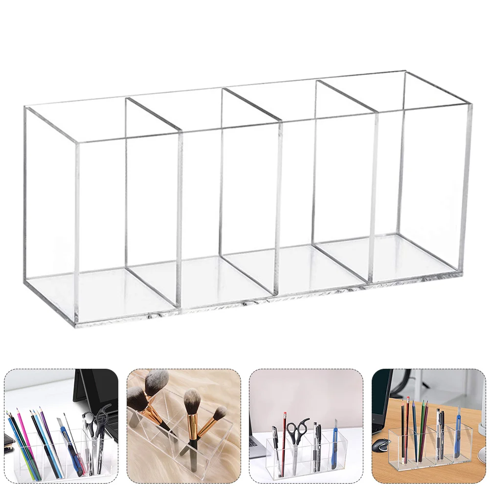 

Acrylic Pen Holder 4 Compartments Desktop Organizer Makeup Brush Holder Cosmetics Jewelry Storage Container Pen Box