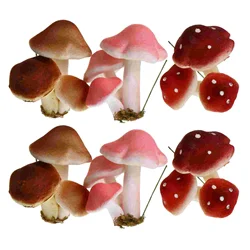 6 Pcs Party piante di funghi simulati decorazione per interni Micro paesaggi feltro simulazione di filo di ferro Mini