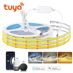 5V USB Tuya Smart Life WiFi COB LED Strip 1M 3M 5M Cold/Natural/Warm White Dimmable Tape Diode Lamp Work With Alexa Google Home