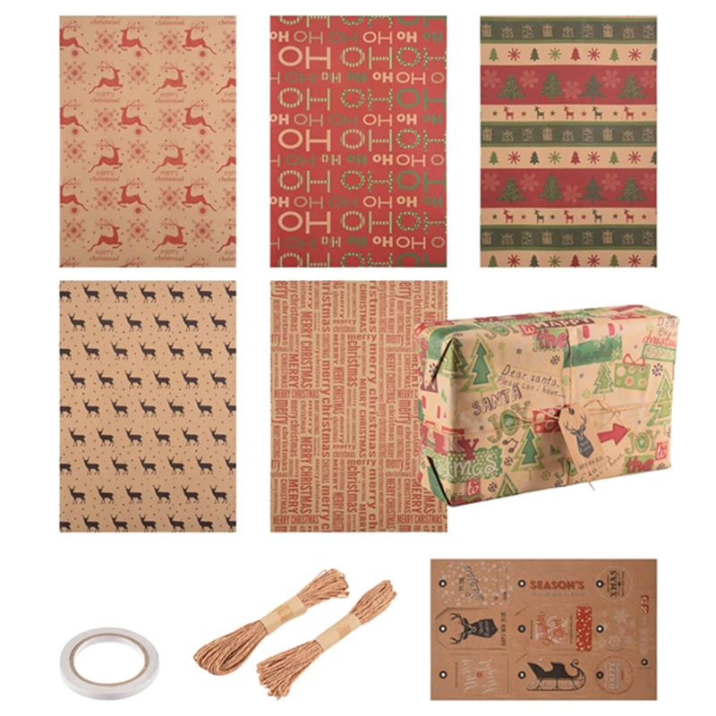 AC48-6 Pack Wrapping Paper Sheets,For Christmas Birthday Party Wrapping Paper Set Gift Wrap Papers