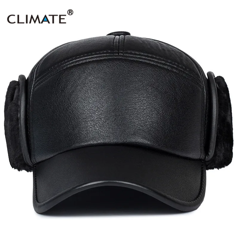 CLIMATE Winter Warm Hat Men Ear Keep Warm Outdoor Bomber Hat Cap Windproof Baseball Cap Ear Cover Dad Father Grandpa Gift Man