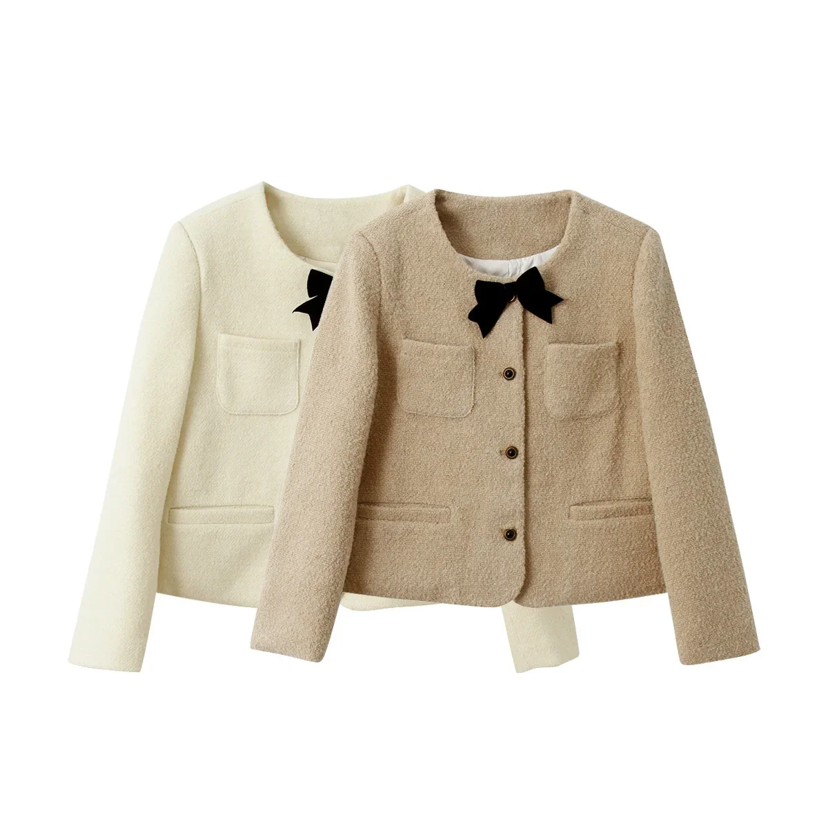 

French bow, small fragrant woolen short coat, women's new winter thin temperament top