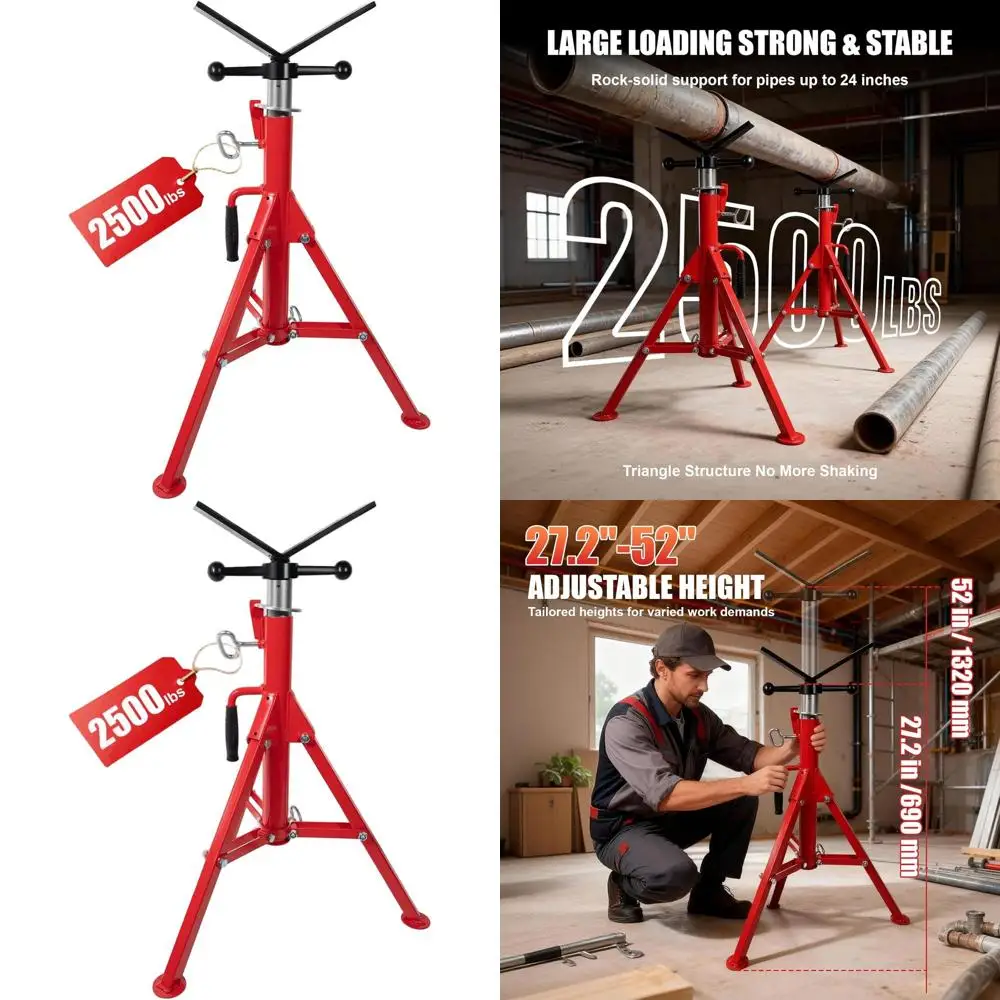 

Adjustable Heavy-Duty 2500LB Folding Pipe Jack Stand, 27.2-52 Range for 1/2-24 Pipes