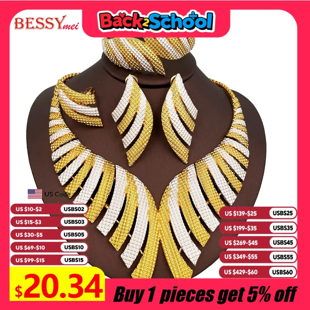 

Luxury Two Tone Big Jewelry Set Gold Plated Necklace Bracelet Large Earring Ring For Women Bridal Africal Wedding Gift 2025 New
