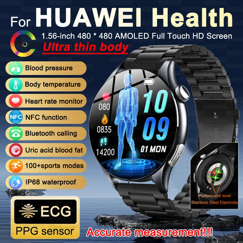 

2025 New For HUAWEI IOS Uric Acid Blood Lipids Pressure Body Fat Blood Analysis Smart Watch ECG+PPG Clock BT Call Smartwatch Men