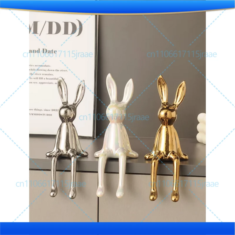 Ceramic Long-Eared Sitting Rabbit Home Decor Ornament Luxury High-End Art Aesthetic Room Accessory