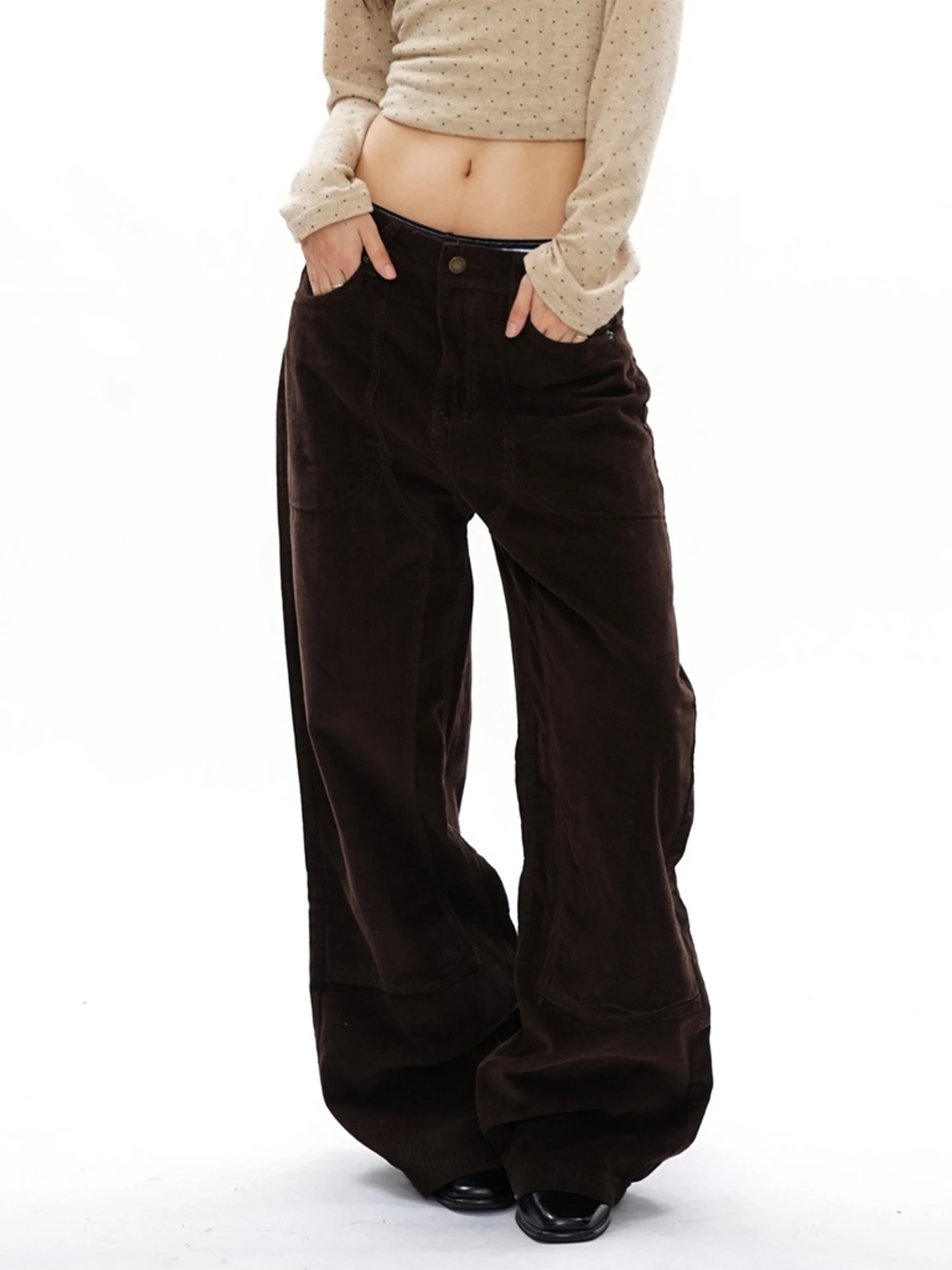 

Ретро-брюки из коричневого вельвета с широкими штанинами, женские свободные прямые брюки с драпировкой, осенне-зимние, новые, универсальные, комфортные