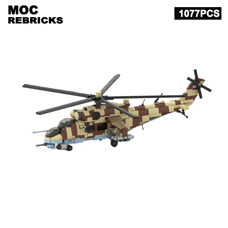 WW II Russian Military Series Mil Mi-35 Dual Purpose Attack Fighter MOC Building Block Assembly Model Bricks Children's Toy Sets