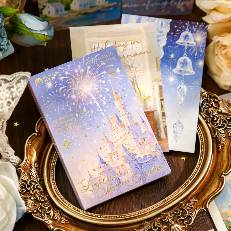 

30pcs Postcard Light and Shadow Dream Series Oil Painting Theme Decoration Card Game Commemorative Message Card Gift Card