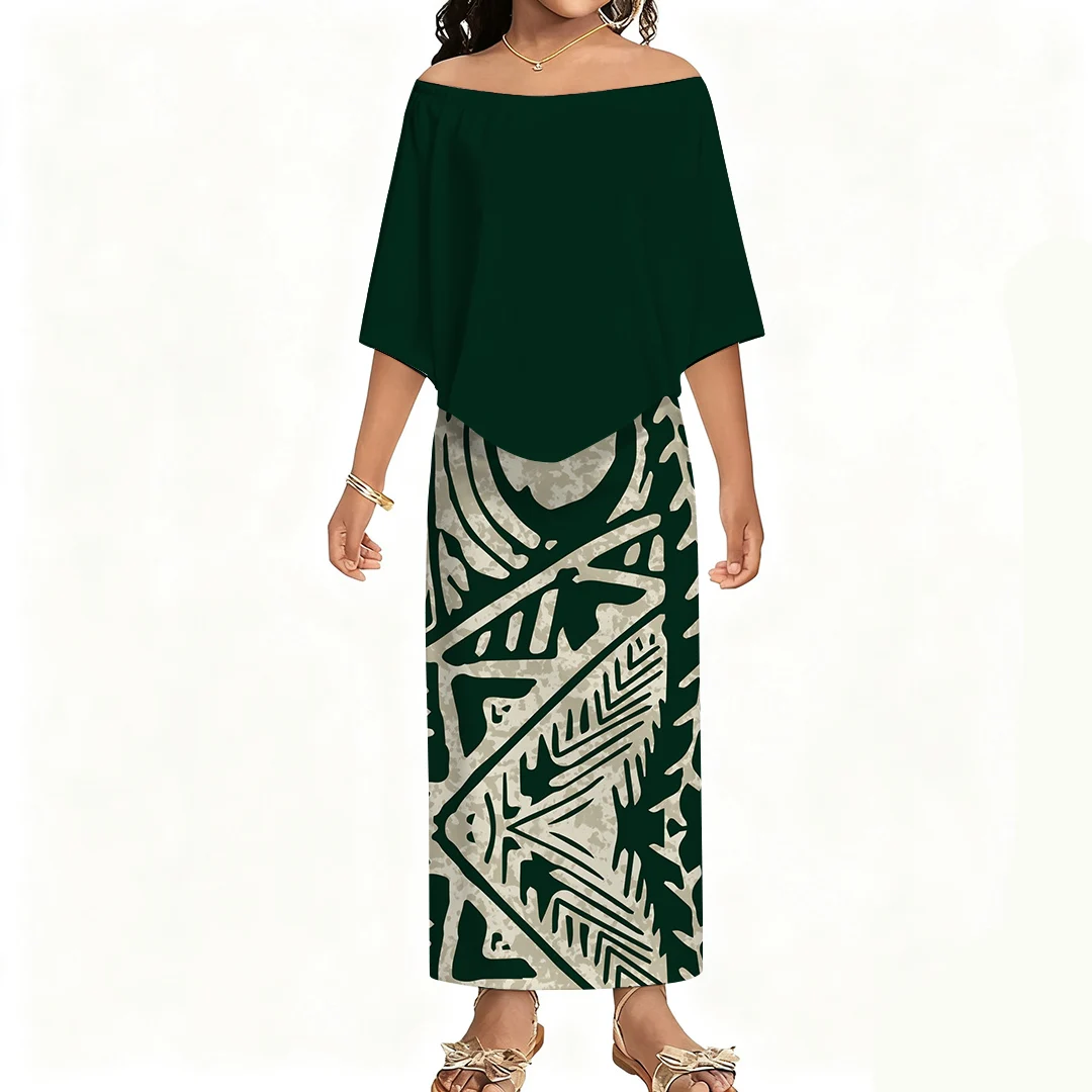 

Детское длинное свободное удобное и мягкое платье на одно плечо для девочек, женское платье в полинезийском стиле с этническим узором на заказ