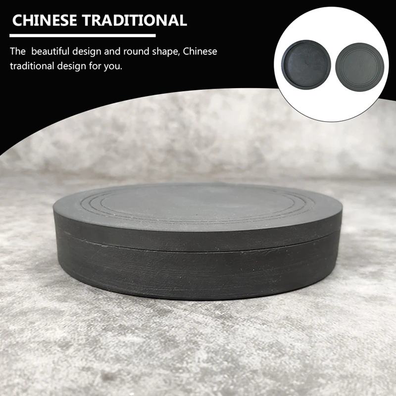 

4-Inch Simple Inkstone Ribbed Inkstone Home Traditional Calligraphy Painting Round Ink Pond With Lid