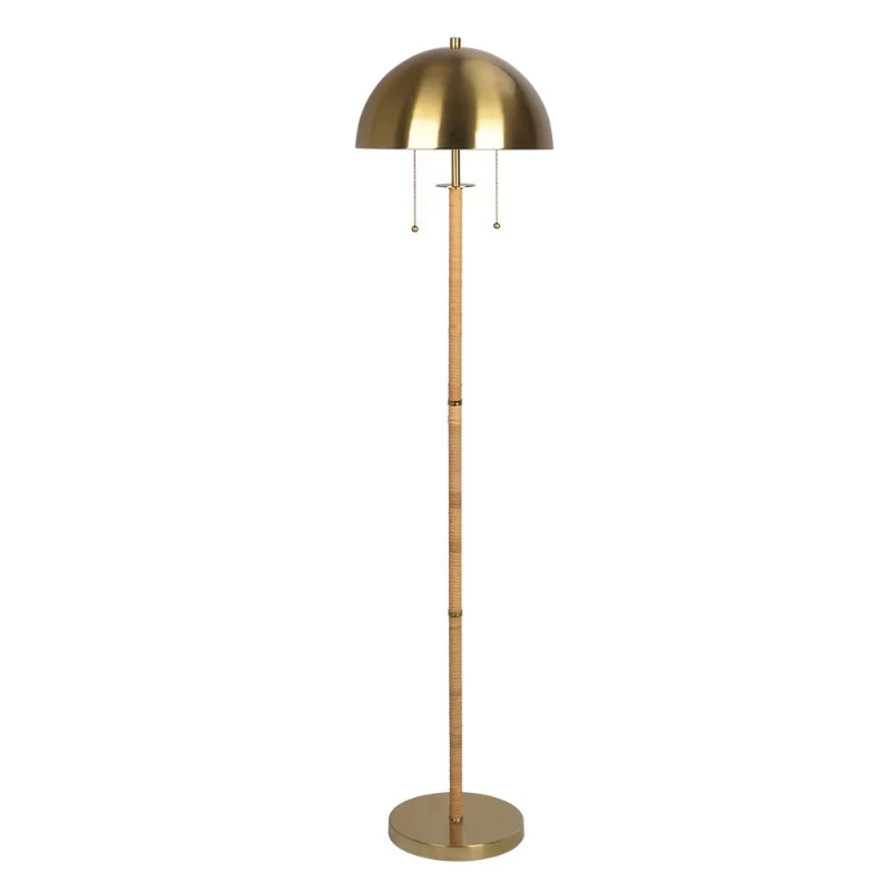 LED E27 Floor Light Gold Brass Dome Shade 2 Lamp with Zipper Switch Modern Indoor Lighting Large Size