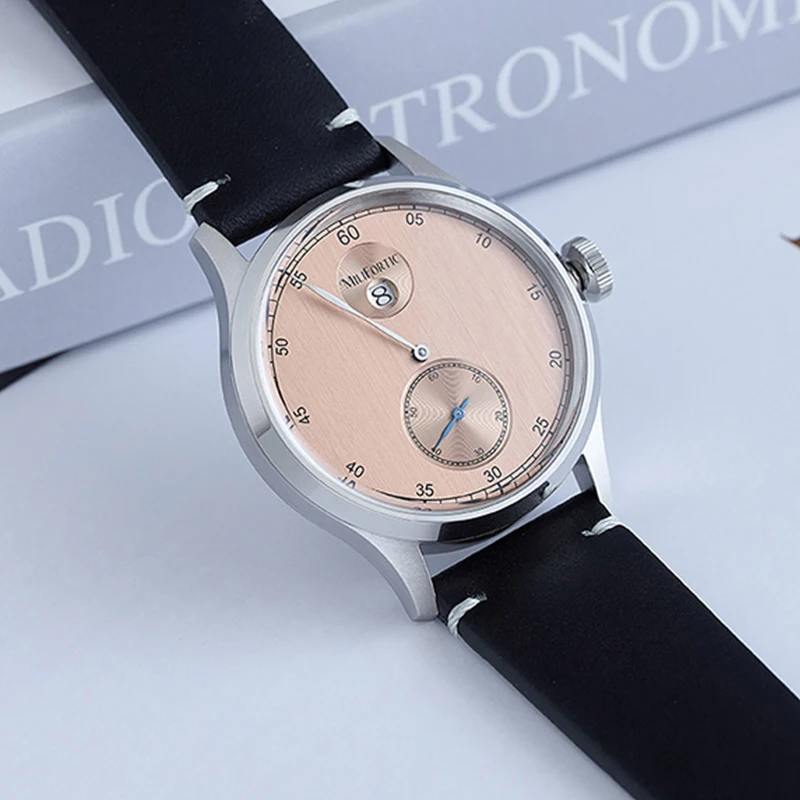 Milifortic Retro Watch Men ST17 Automatic Mechanical Movement 38mm Salmon Small Seconds Date Stainless Steel Retro Wristwatch - Image 6