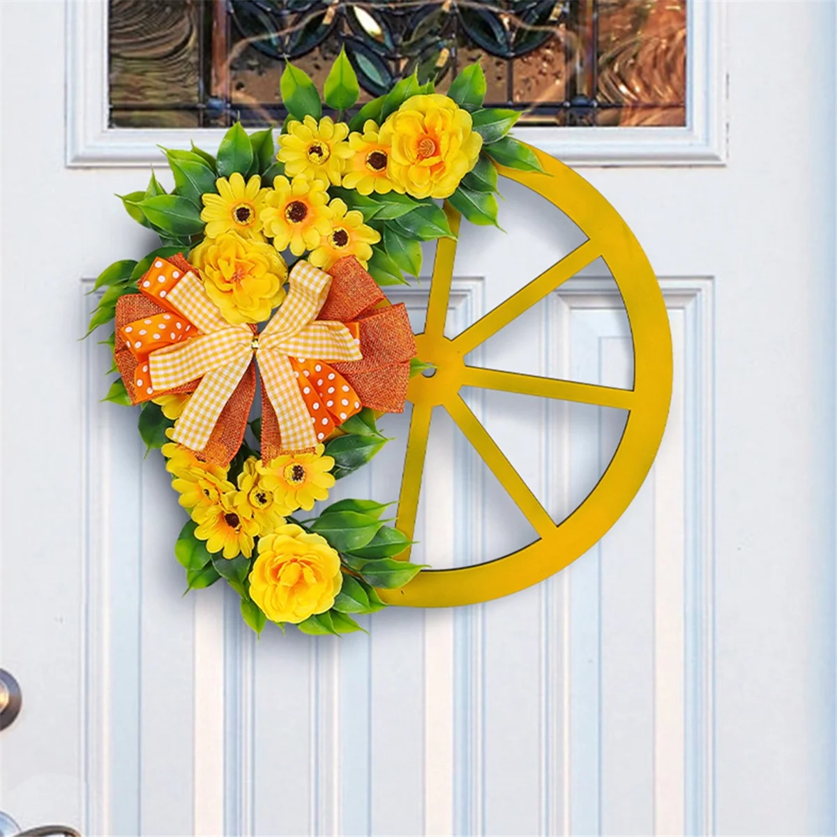 2024 Spring Wreath and Wheel Decoration for Front Door Wall Window Festival Farmhouse Porch Patio Garden Decor