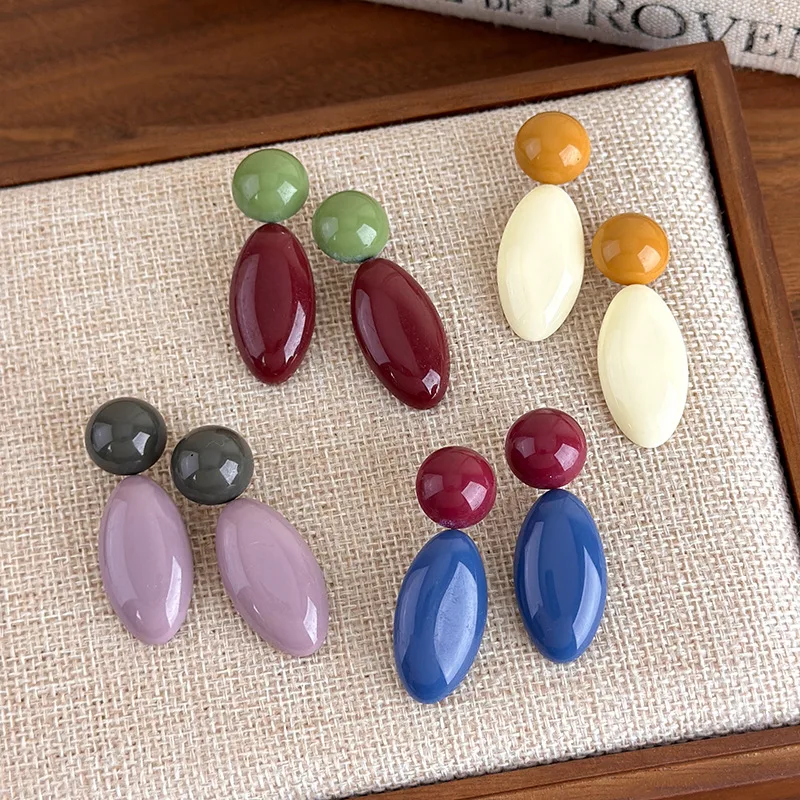 Boucles d'oreilles pendantes géométriques en résine colorée, style vintage, tendance, pour femmes, accessoires de bijoux esthétiques à la mode, vente en gros