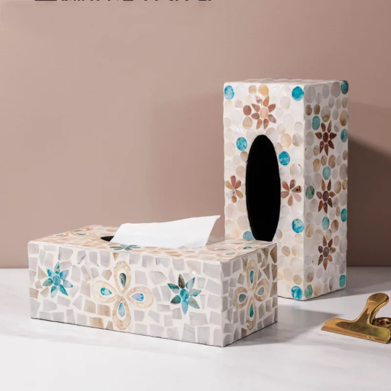 Nordic Colorful Tissue Box Handmade Mother-of-pearl Pumping Paper Home Living Room Coffee Table Storage Supplies