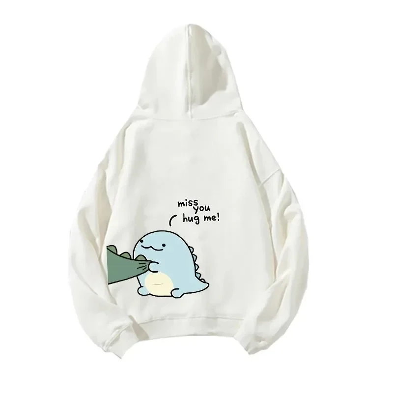 Unisex üstleri bahar sonbahar erkek kadın kazaklar çift kapşonlu Y2k giysileri komik dinozor baskı Hoodies uzun kollu kazak