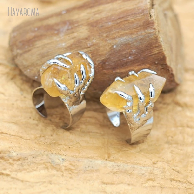 

10Pcs Wholesale Tin Citrines Crystal Soldered Free Form Claw Handmade Ring RM50195