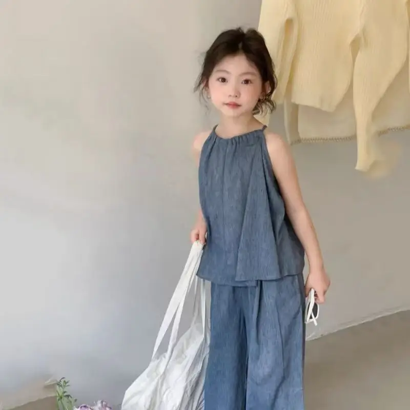 

Girls' Summer Cowboy Strap Set 2025 New Style Baby Girl Korean Style Two piece Set Summer Children's Clothing Trend