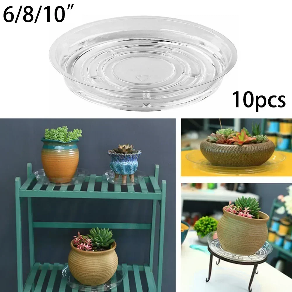 10pcs Pot Trays Garden Plant Saucer Drip Tray Round Pot Base Clear Snack Container PET Pot Rack Floor Stand For Flowers