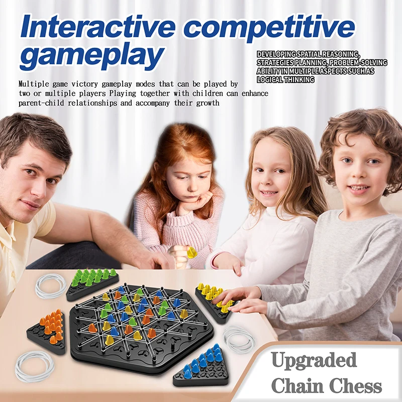 Triangle Chain Chess Tabletop Game Toy Geometric Multiplayer Game Rubber Band Triangle Chain Chess Multiplayer Leisure Game