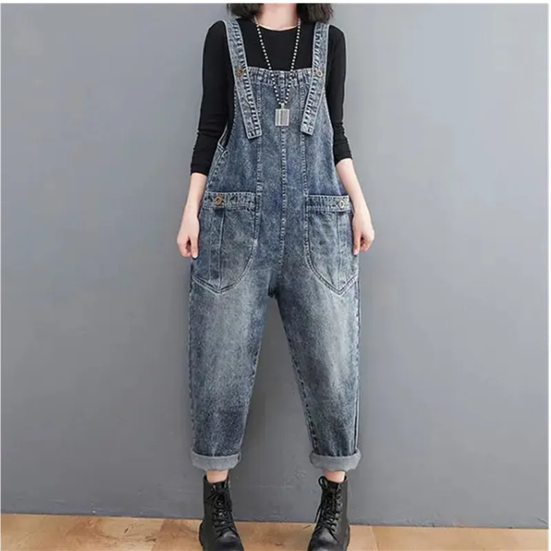 Nieuwe Spijkerbroek Voor Dames Losse Student Artistieke Retro Hoge Taille Harlan Jumpsuit Dames Casual Enkellange Jeans