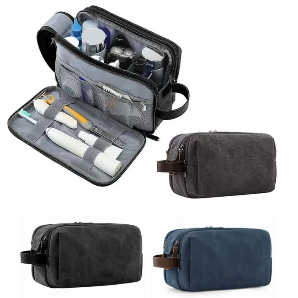

Solid Color Travel Toiletry Bag Large Capacity Lightweight Cosmetic Bag Portable Canvas Storage Bag Daily Storage