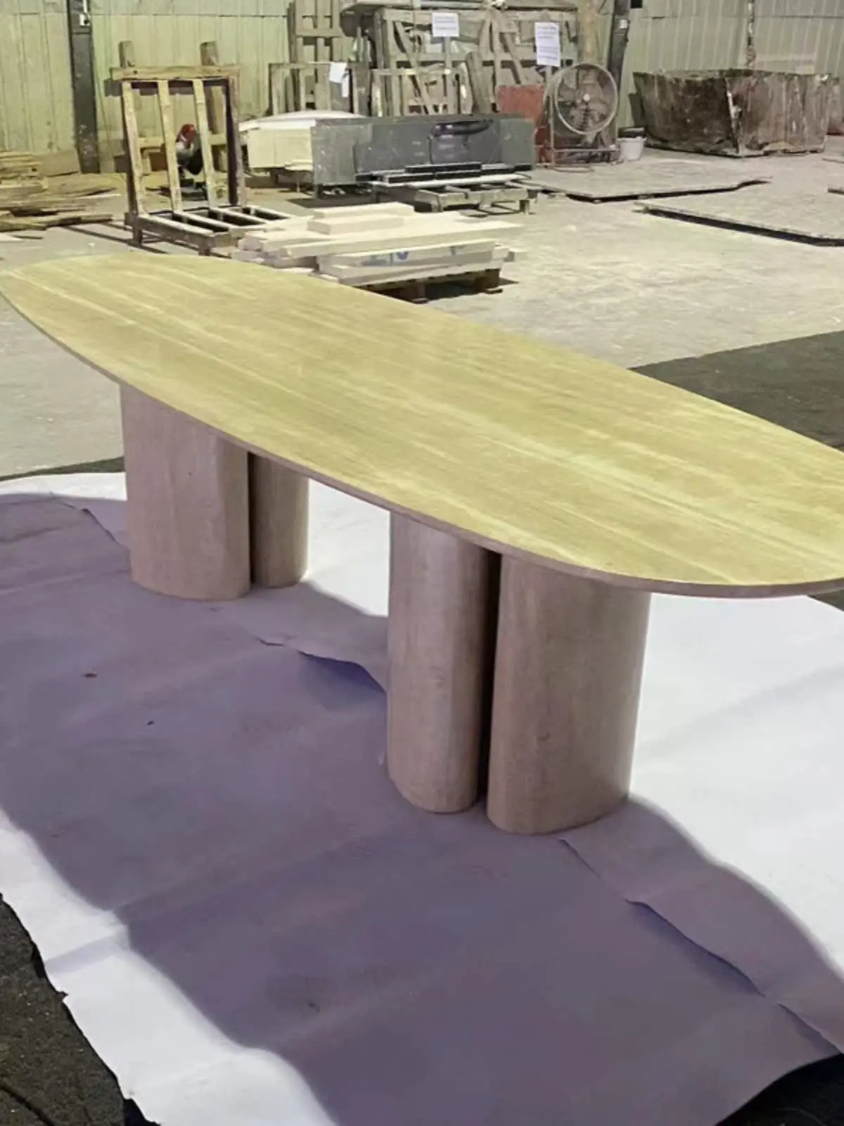Traditional High-End Custom 8-Seater Dining Room Furniture for Hotel & Workshop Use Natural Marble Travertine Oval Dining Table