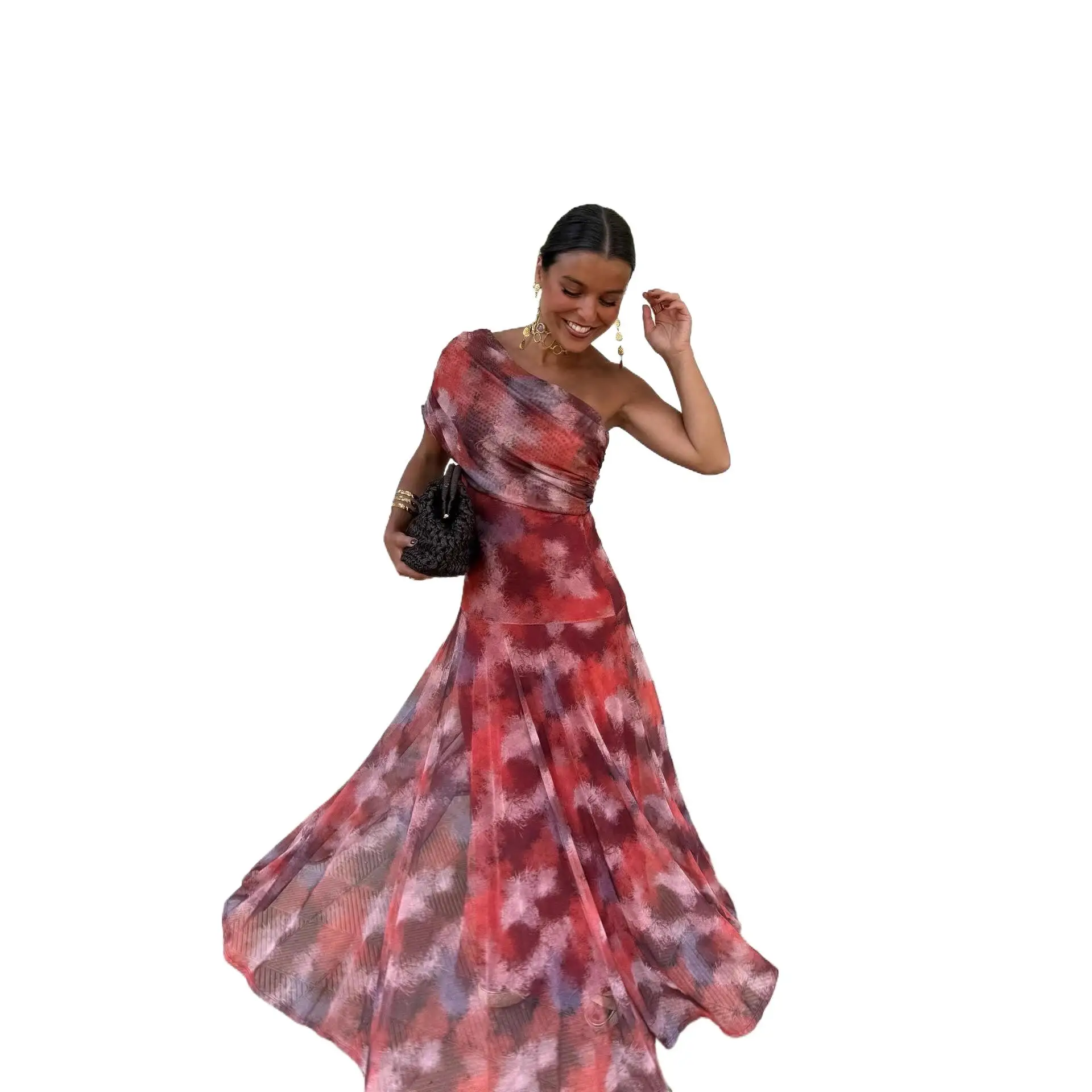 

2025 New Fashion Printed Backless Dress Women Summer Casual Gauze Dresses For Women Vacation Long Skirt For Women