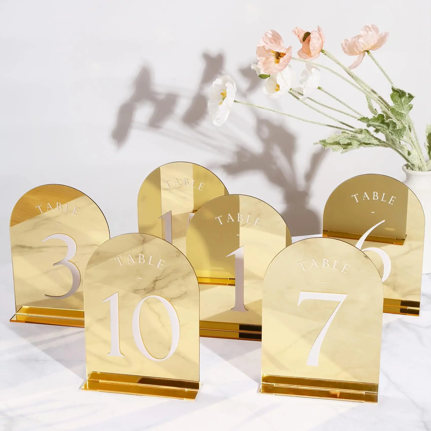 

Gold Mirror Acrylic Arch Wedding Table Number w/h Stand 1-25,Acrylic Sign w/h Holder for Centerpiece,Reception,Party,Anniversary