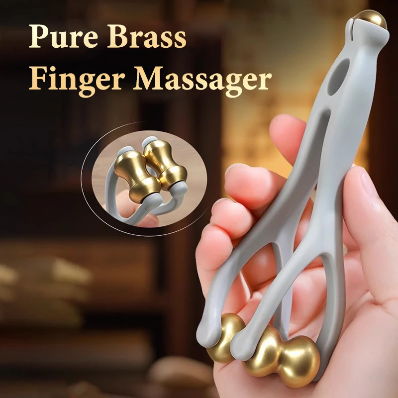 Finger Massage Dual-Row Roller Brass Roller Design Easy Use Relieve Finger Fatigue Promote Blood Portable Finger Massage Tool