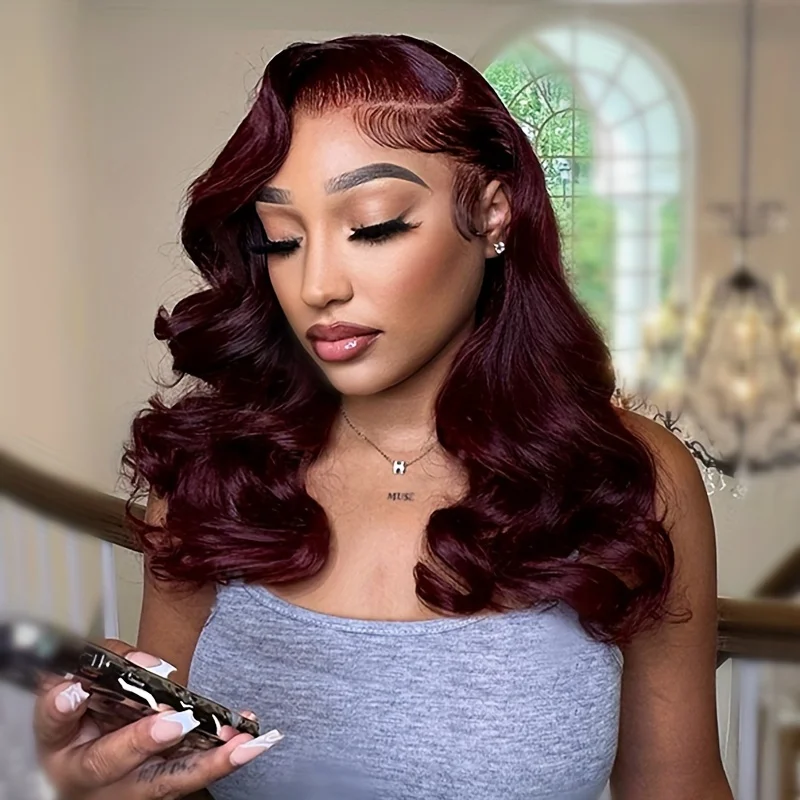 99J Burgundy Body Wave Bob Wig Human Hair 13×4 Lace Front Wigs Human Hair Short Bob Wig Pre Plucked with Baby Hair