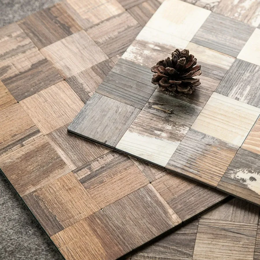 3D Wood Grain Wall Stickers Self-Adhesive Vintage Mosaic Tile Aluminum Composite Tiles Living Room Bedroom Interior Wall Decor