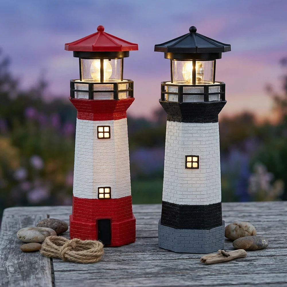 Solar Lighthouse Decoration Solar Rotating Lighthouse Garden Light with Auto On/off Weather-resistant Outdoor Led Lamp for Yard
