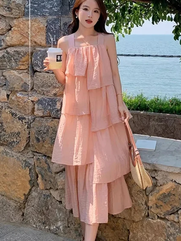 เดรสทรงเอพลีทเอวสูงสำหรับผู้หญิงไซส์ใหญ่ 300 ปอนด์ สไตล์หวานๆ เหมาะสำหรับใส่ไปทำงานหรือวันหยุดฤดูร้อน ความยาวปานกลาง