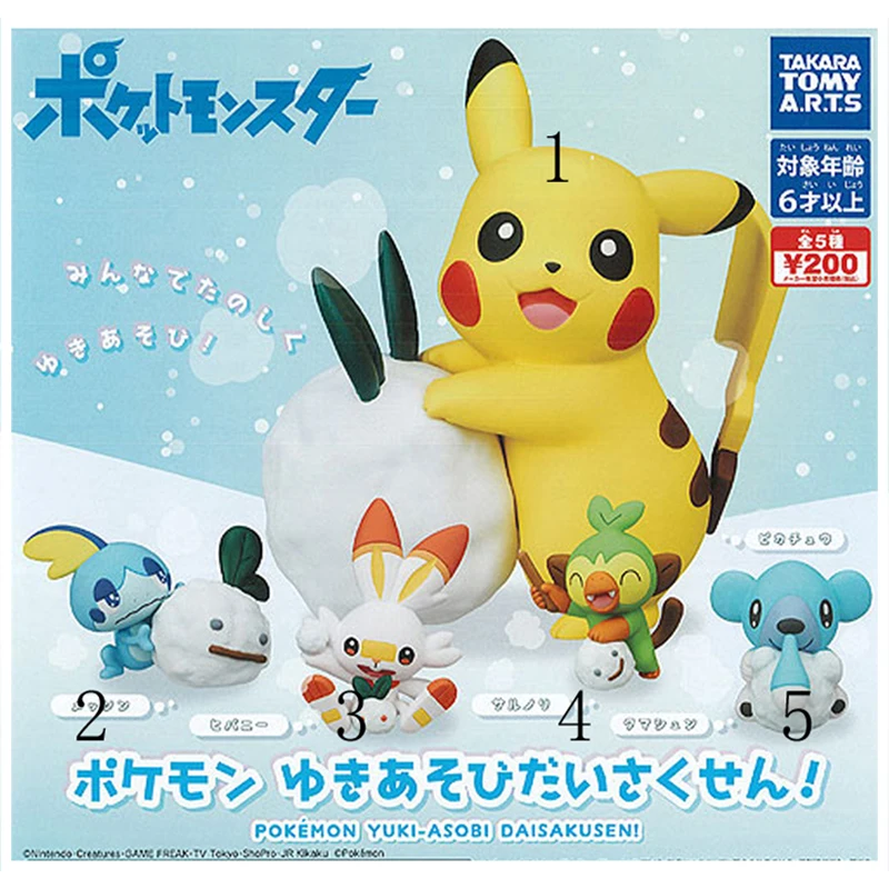 5pcs-set-genuine-takara-tomy-pokemon-pikachu-scorbunny-grookey-winter-snowman-gashapon-action-figure-model-toys-gift