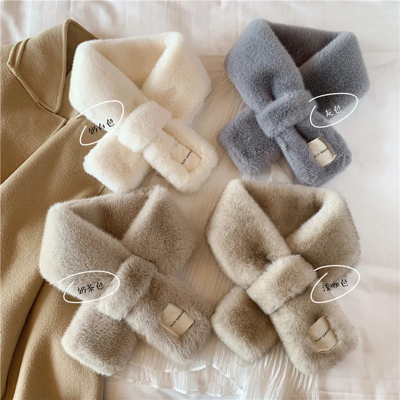 

Heavy Winter Scarf Cozy Faux Rabbit Fur Neck Warmer Soft Fluffy Cross Design Korean Style Autumn Winter Ins Style Teenage Girls