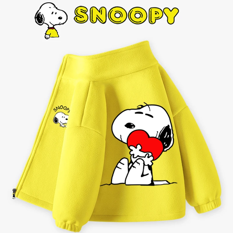 Snoopy Children's Zipper Coats Warmth Two-sided Sanding Boys Girls Clotheskawaii Printing Overcoats Capless Tops Fashion Gifts