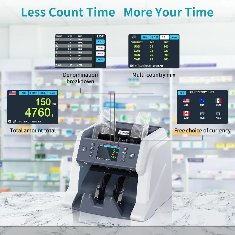 

BC-40 Mixed Denomination Money Counter Machine, Value Counting, Bill Counter Multi Currency, CIS/UV/MG/IR Counterfeit Dete