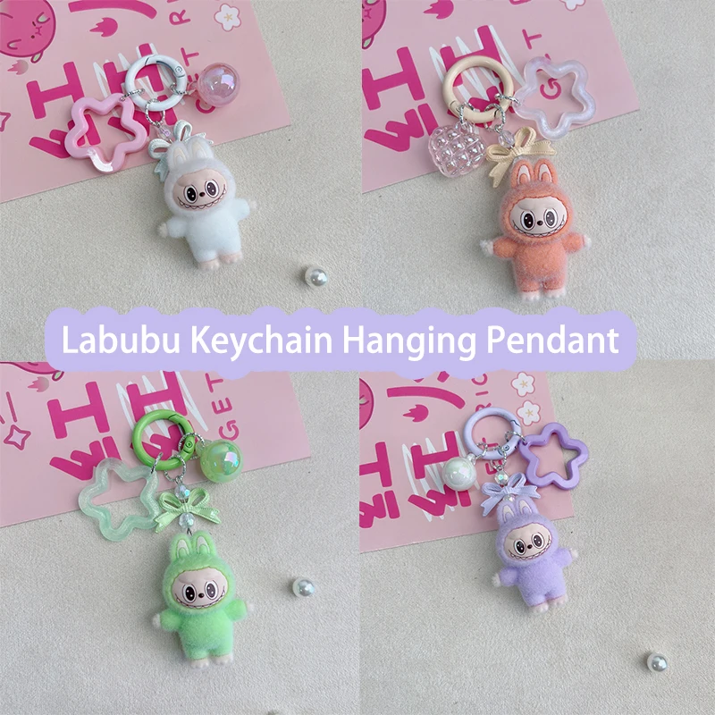 

Labubu Keychain Moible Phone Backpack Hanging Bags Kawaii Cute Keyrings Pendant Accessories with Bowknot Charms Gifts