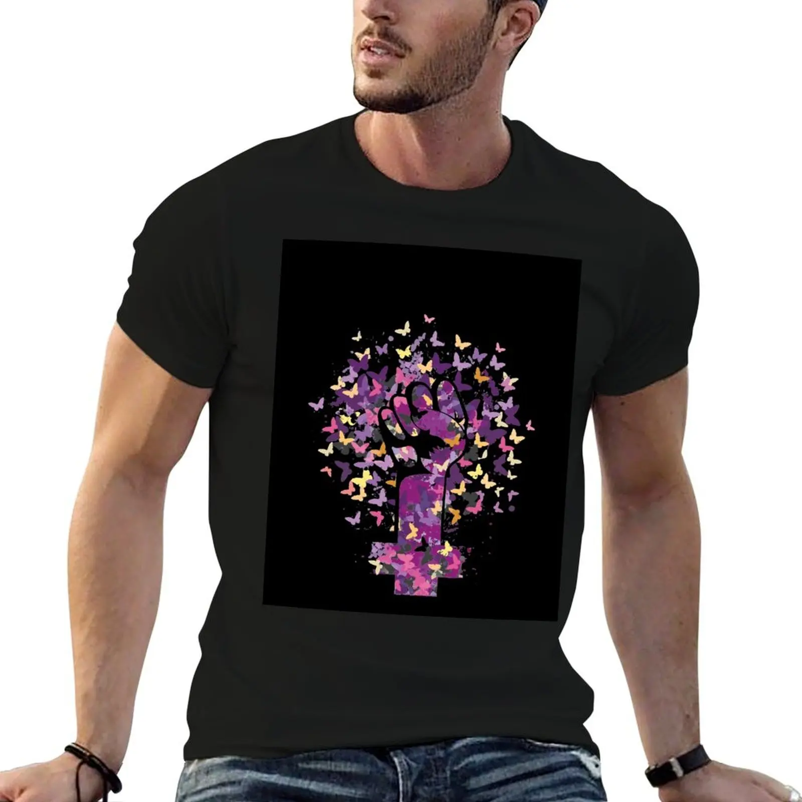 Camiseta Feminista Fem Power para Homens, 100% Algodão, Camisetas Gráficas para Homens, Camiseta 100% Algodão