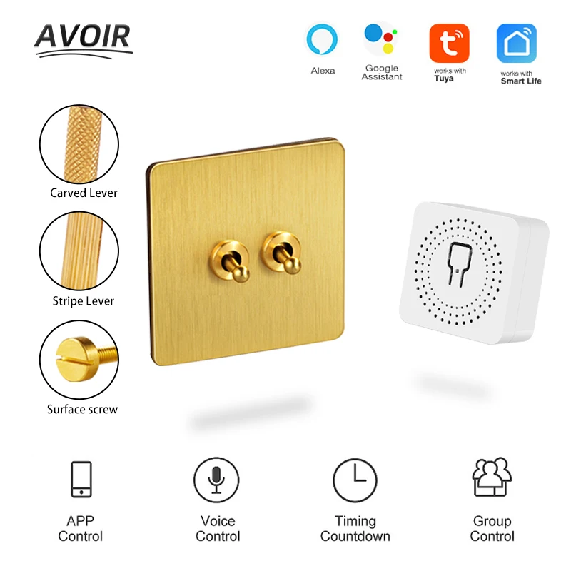 

Avoir Wall Light Switch Sensor Tuya Wifi Smart Home Circuit Breaker Gold Toggle Switch FR EU French Standard Electrical Sockets