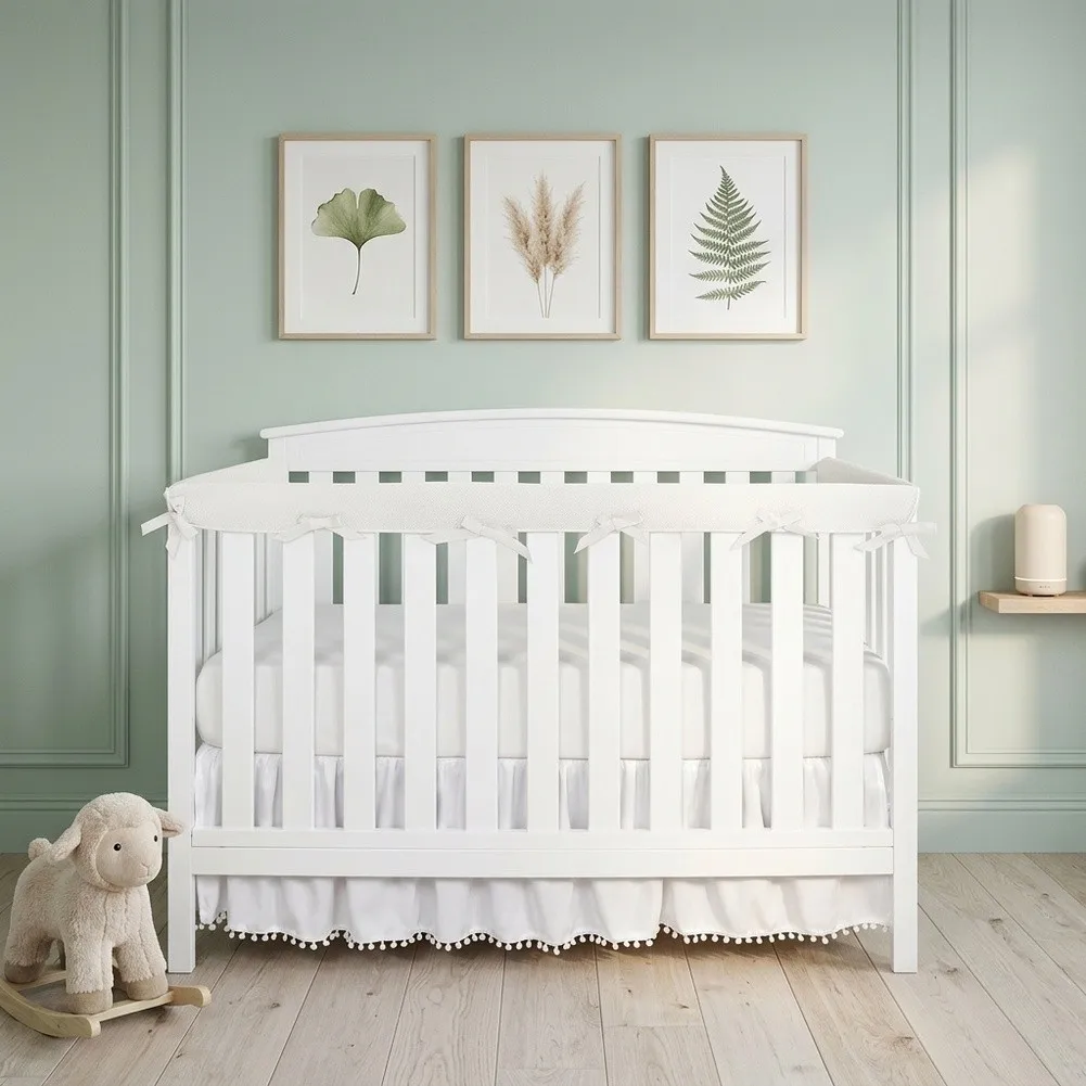 Breathable Rail Covers for Full Size Cribs Providing Consistent Protection During Baby Teething Standing and Exploratory Phases